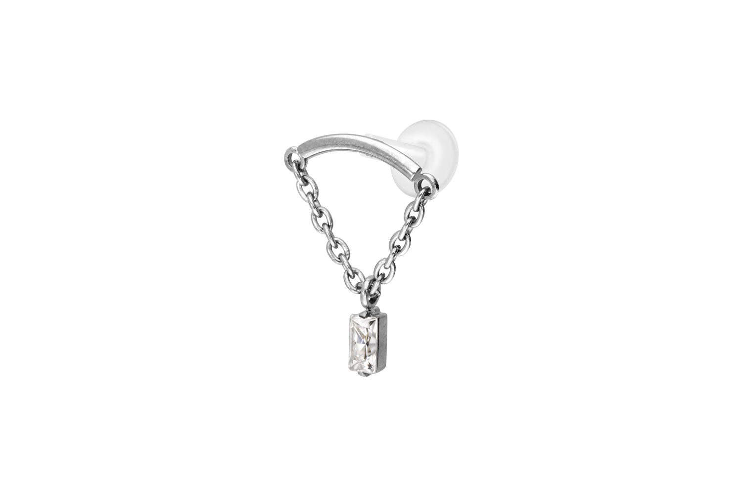 PTFE Labret mit Innengewinde + Titan-Aufsatz BOGEN + KETTE + KRISTALLRECHTECK | SI = Silberfarben | 1,2 | 5 | IXP5106_[279689]